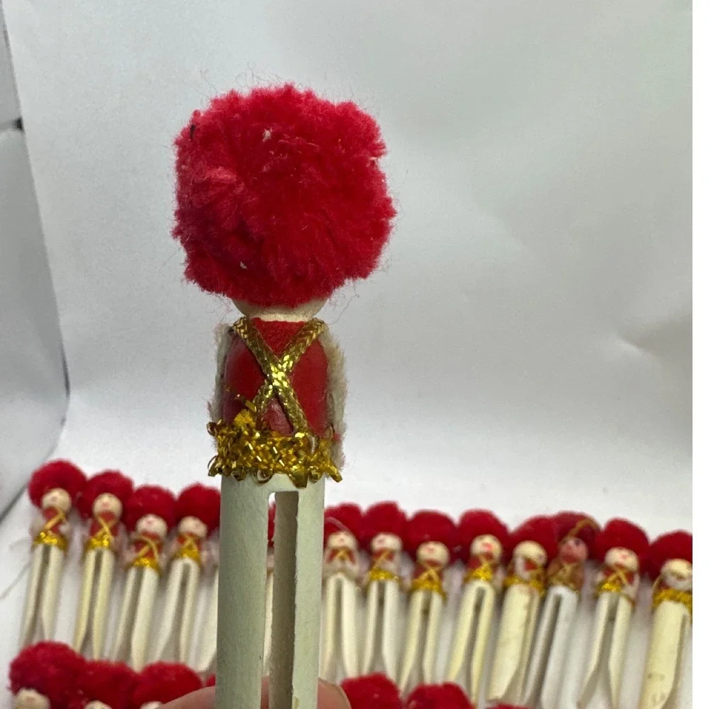 Vintage Handmade‎ Clothespin Soldier Christmas Ornaments Red Gold Lot of 22 4.5